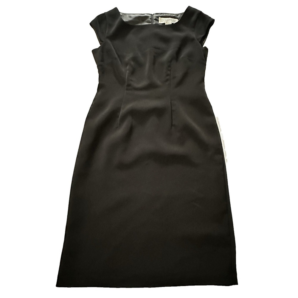 Jessica Howard Black Sheath Dress Womens Size 8 Cap Sleeve Midi Career Formal